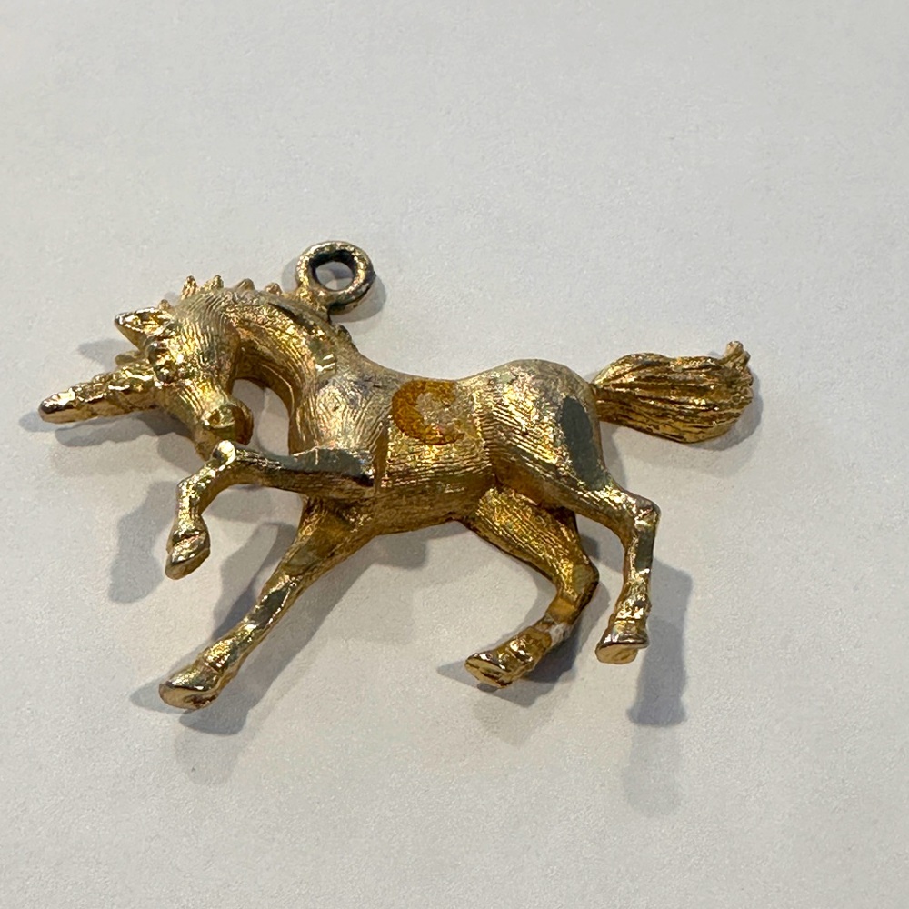 Vintage Gold Tone Unicorn with C Initial Pendant